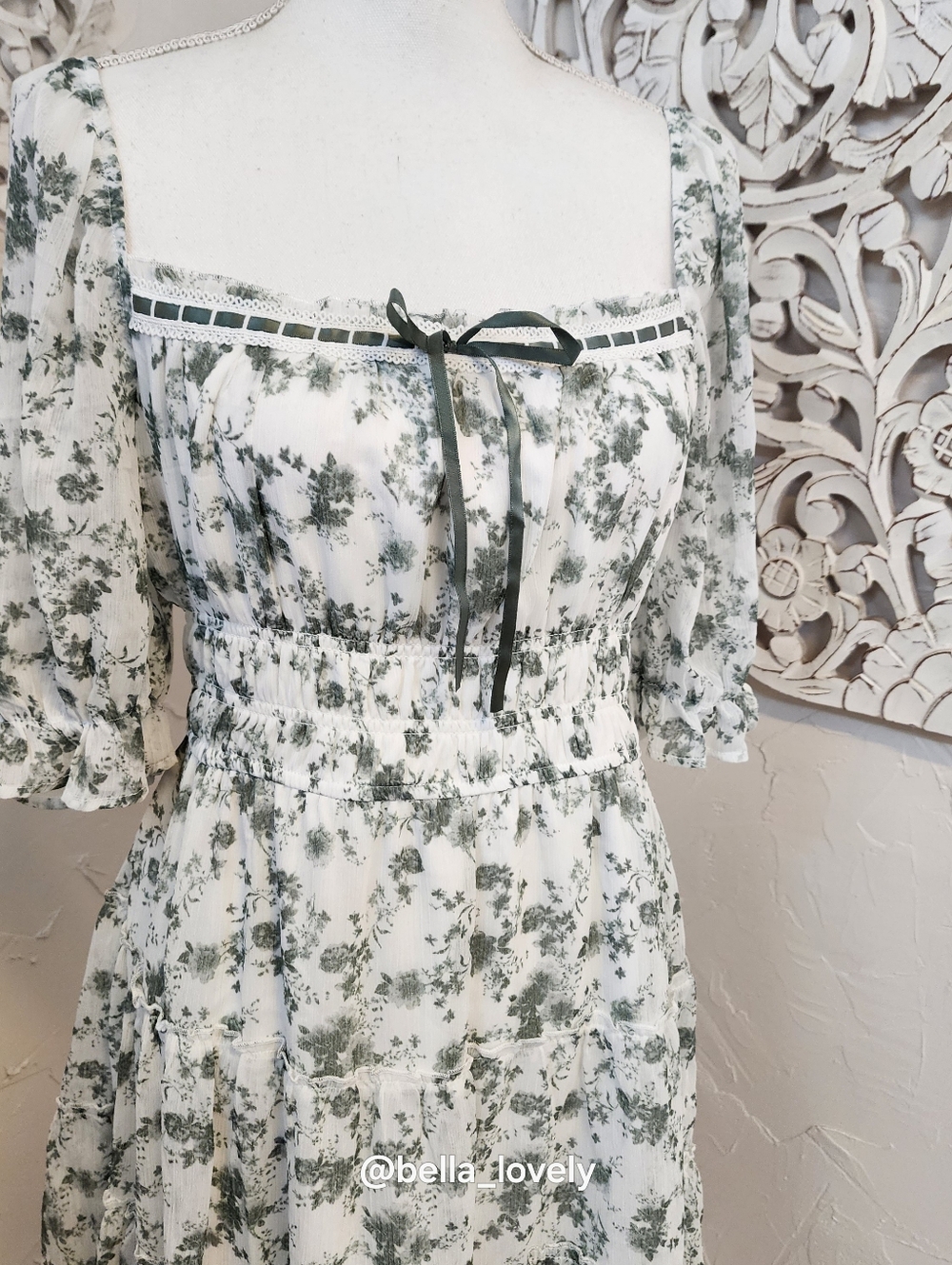 Trixxi White Mini Dress with Sage Floral Print Spring Summer Flowy Lightweight - Picture 3 of 8